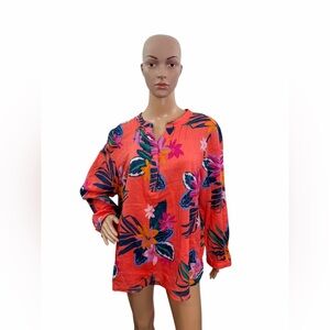 Old Navy Women’s Size XL Long Sleeve V Neck Floral Linen Cotton Blouse